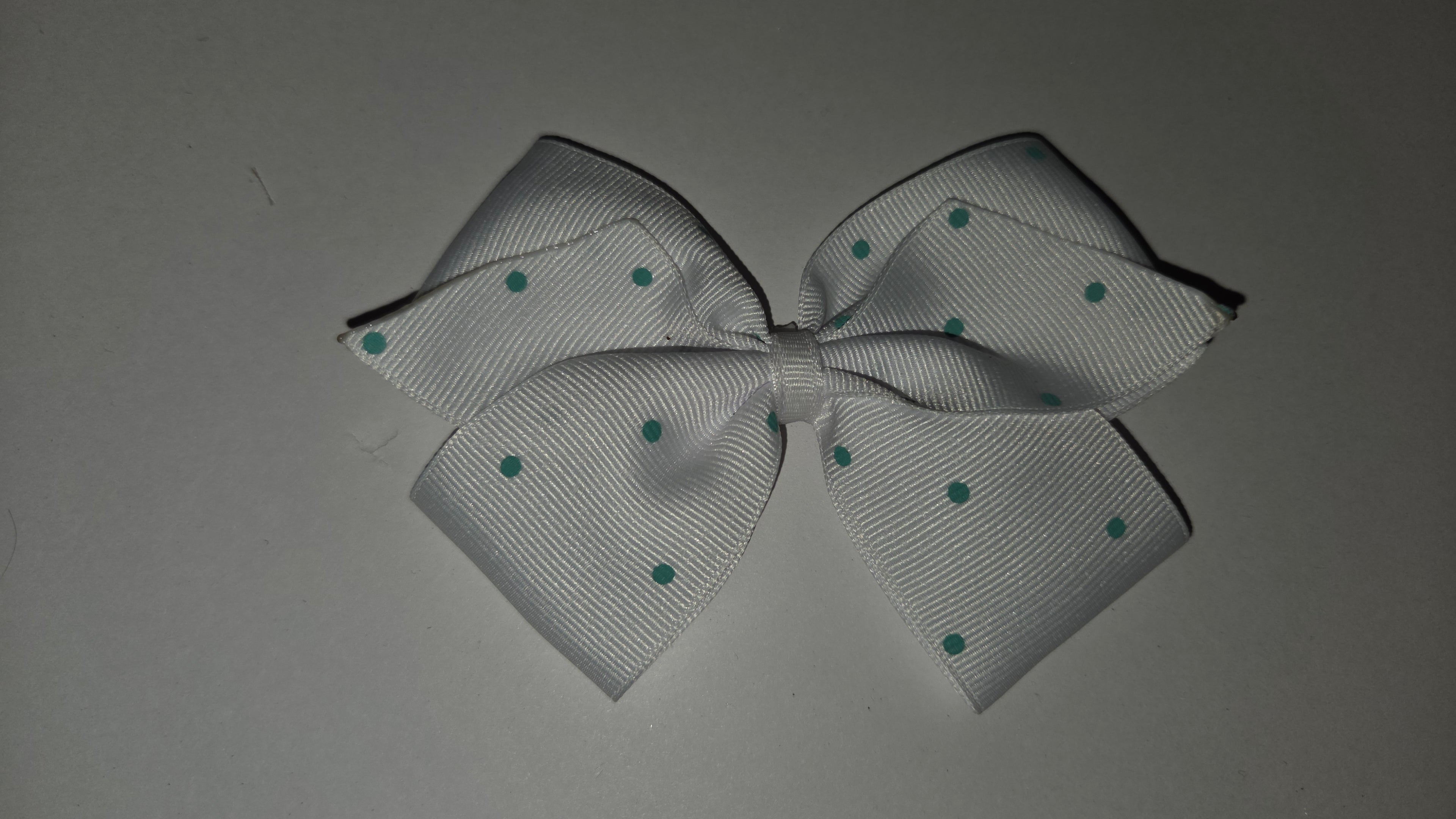 White w/ Teal Polka Dots